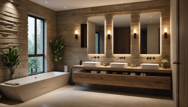 salle de bain en bois et pierre